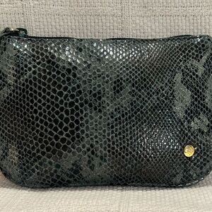 Stephanie Johnson Green & Black Snakeskin Cosmetic Bag with Gold Accent